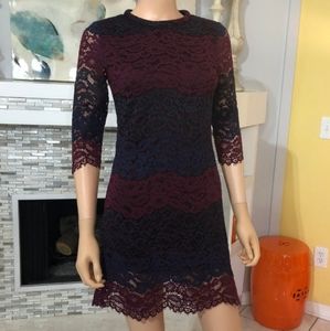 Venus three tone burgundy, navy & green lace dress size 6( small)